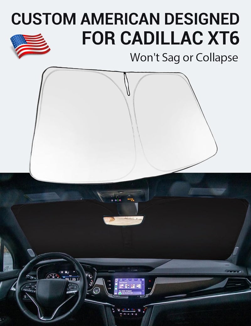 Proadsy Windshield Sun Shade for Cadillac XT6 2020-2023 2024 2025 Foldable Front Sunshade Protector Sun Visor Blocks UV Rays Keep Car Cooler - Image 2